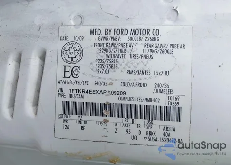 2010 Ford Ranger Sport/Xlt из США, поврежденный, VIN 1FTKR4EEXAPA09209